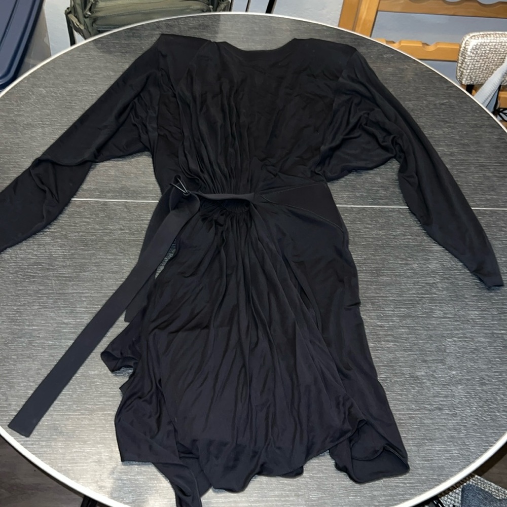 Louis Vuitton black long sleeve belted cocktail dress